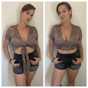 SHEIN Leopard Wrap Top Multi Way Crop Large Animal Print